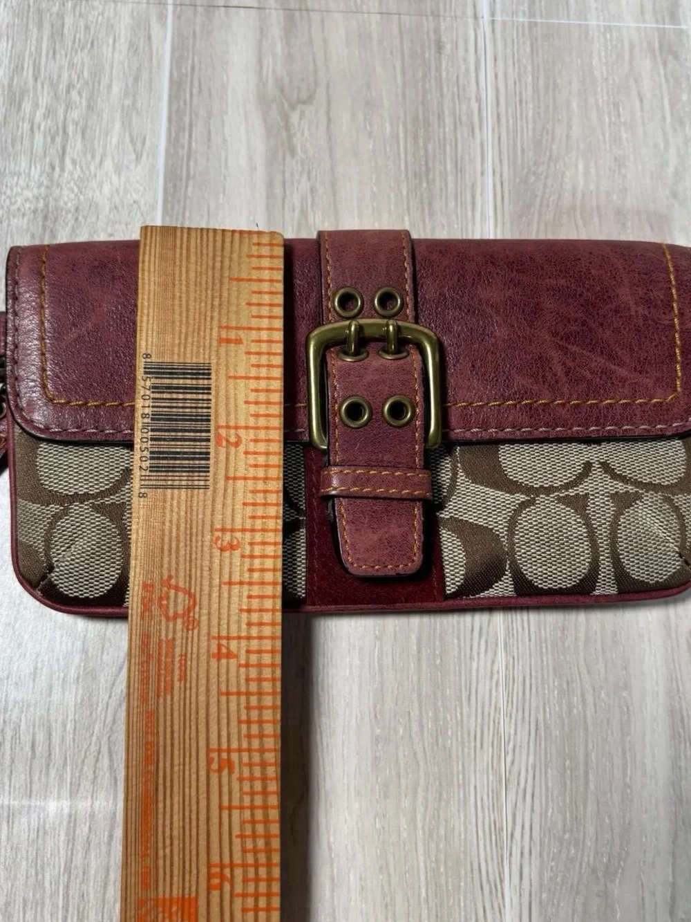 Coach Signature Canvas and Wine Leather Wristlet 2004